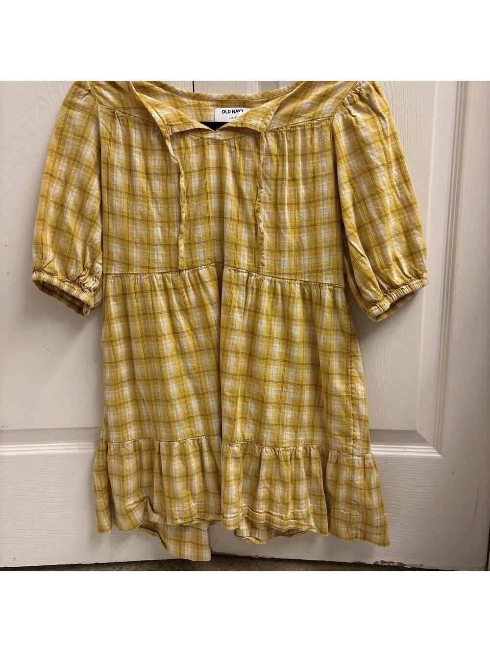 Old Navy Yellow Plaid Tiered Ruffle Dress. Short Sleeve. Casual Dress. Sz10/12